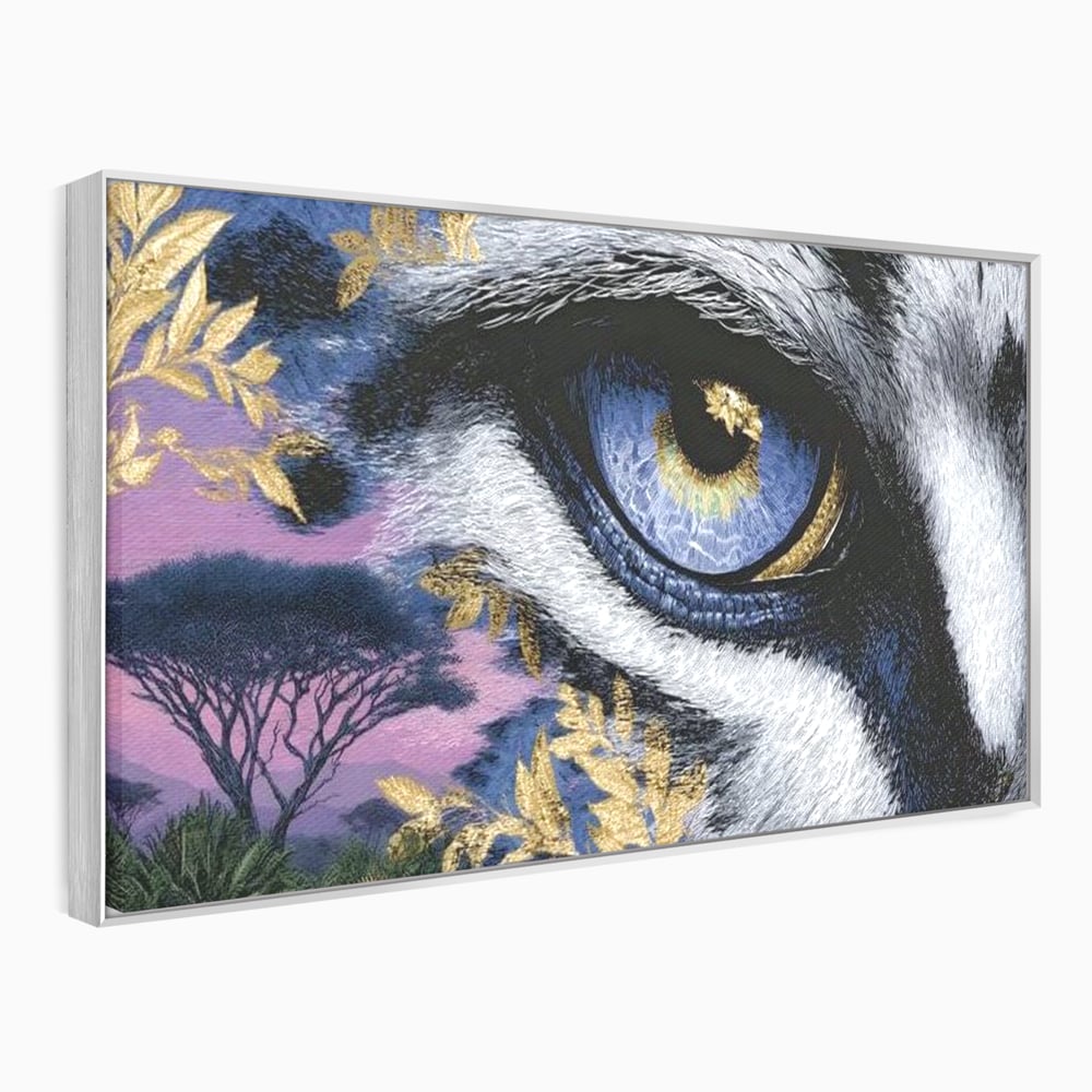 Tablou canvas cu tablou canvas cu ochi de felina, in rama de aluminiu argintiu